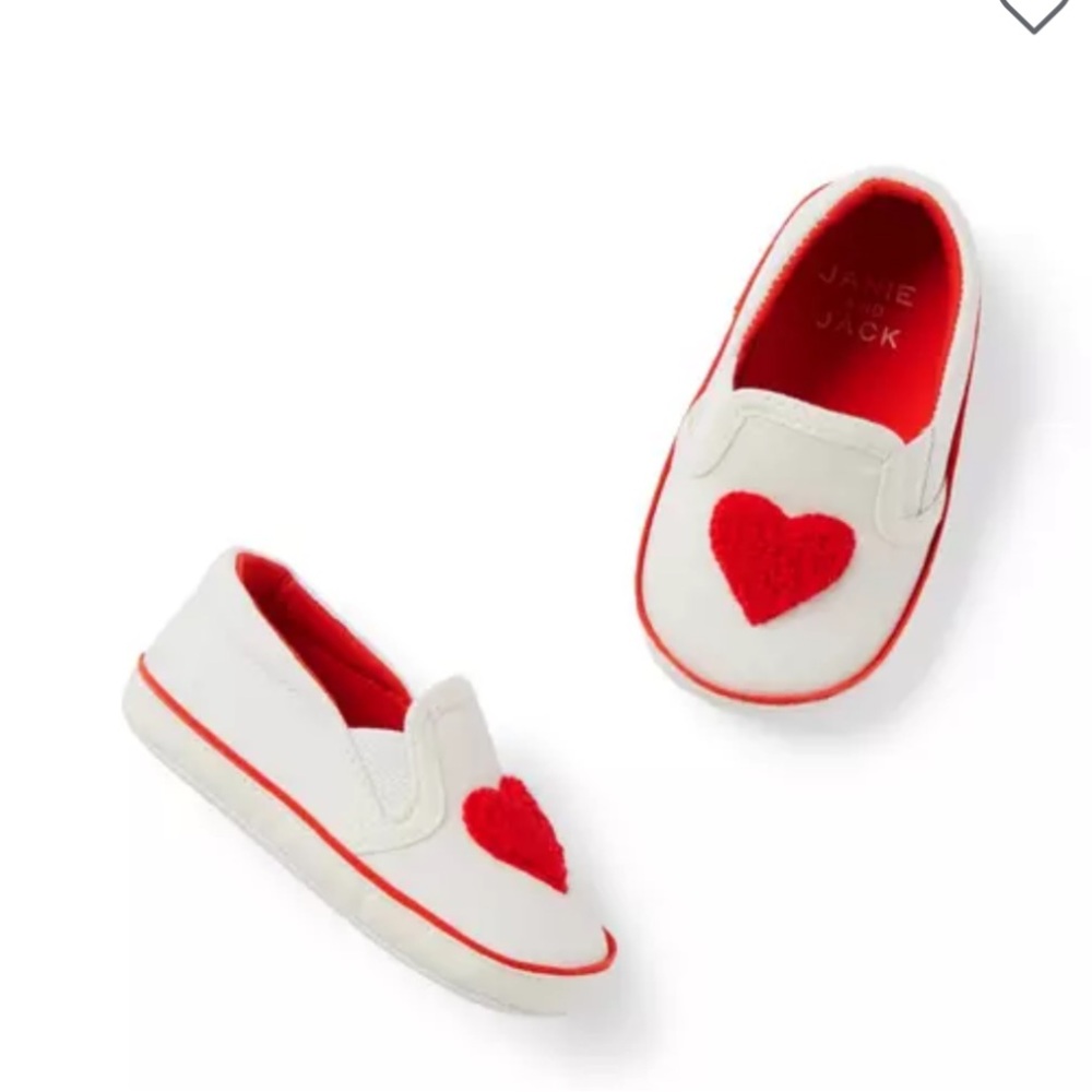 Janie and Jack White Slip-On Shoes with Red Heart. Size 6-12 months